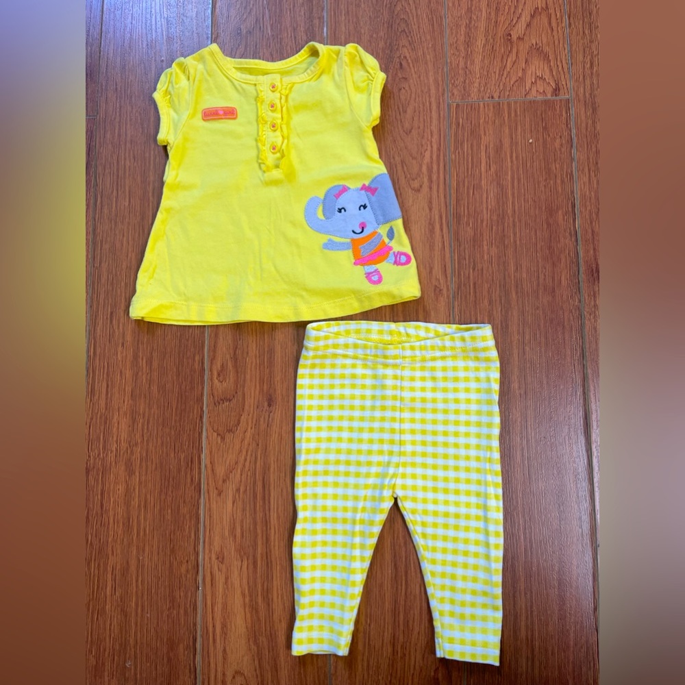 Carters Child of mine cute, yellow and white gingham butterfly 2-piece outfit